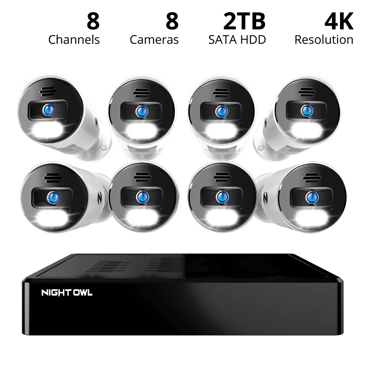 12 Channel 4K Bluetooth NVR with 2TB Hard Drive and 8 Wired IP 4K Spotlight Cameras with 2-Way Audio and Audio Alerts and Sirens
