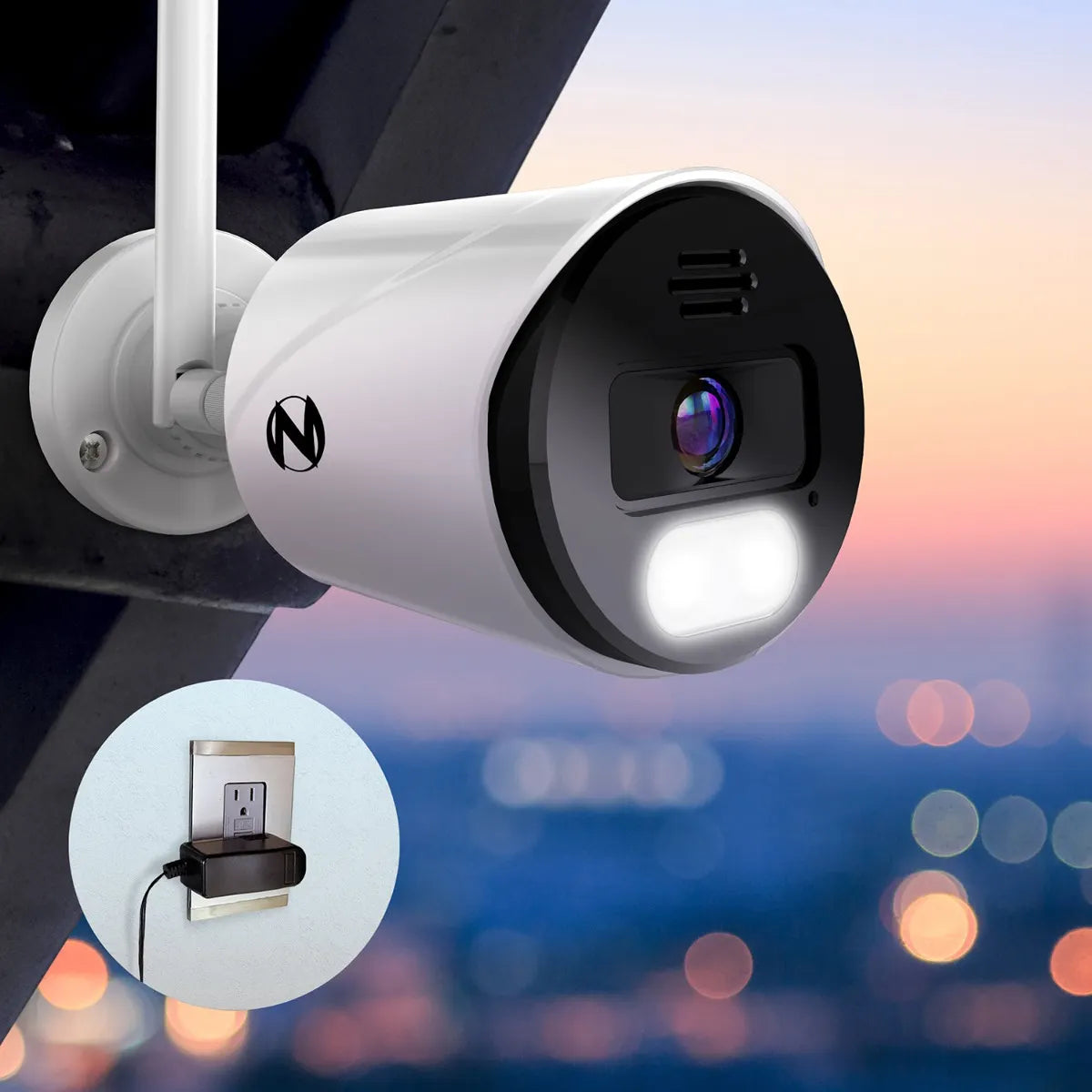 Wi-Fi IP Plug In 4K Spotlight Camera with 2-Way Audio and Audio Alerts and Siren - White