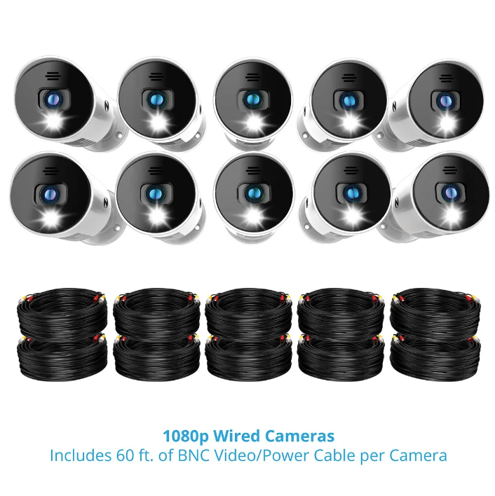 16 Channel 1080p Bluetooth DVR with 1TB Hard Drive and 10 Wired 1080p Spotlight Cameras with Audio Alerts and Sirens
