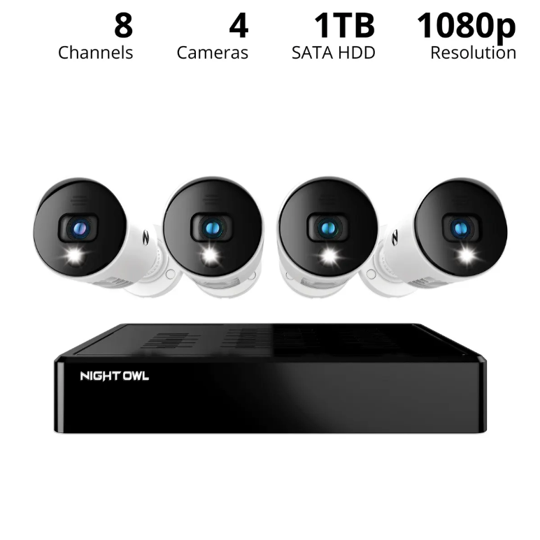 8 Channel 1080p Bluetooth DVR with 1TB Hard Drive and 4 Wired 1080p Spotlight Cameras