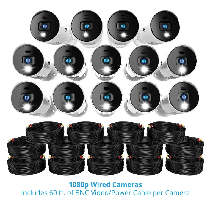 16 Channel 1080p Bluetooth DVR with 1TB Hard Drive and 14 Wired 1080p Spotlight Cameras with Audio Alerts and Sirens
