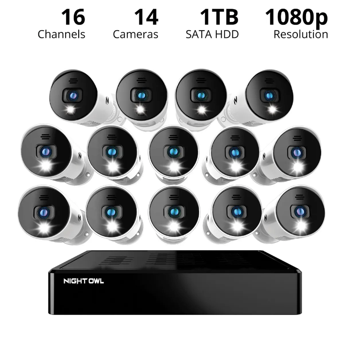 16 Channel 1080p Bluetooth DVR with 1TB Hard Drive and 14 Wired 1080p Spotlight Cameras with Audio Alerts and Sirens