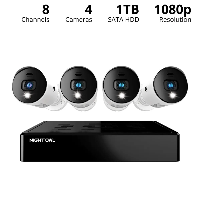 Refurbished 8 Channel 1080p Bluetooth DVR with 1TB Hard Drive and 4 Wired 1080p Spotlight Cameras with Audio Alerts and Sirens
