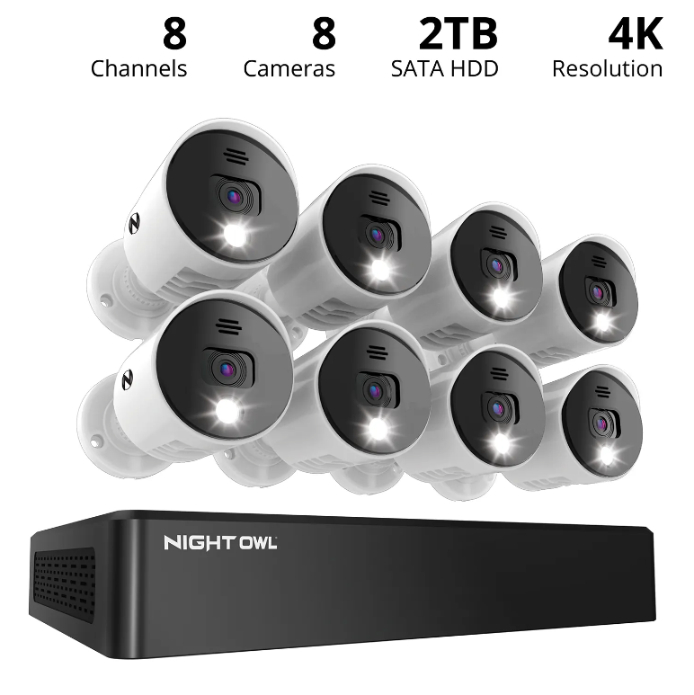 Refurbished 8 Channel 4K Bluetooth DVR with 2TB Hard Drive and 8 Wired 4K Spotlight Cameras with Audio Alerts and Sirens