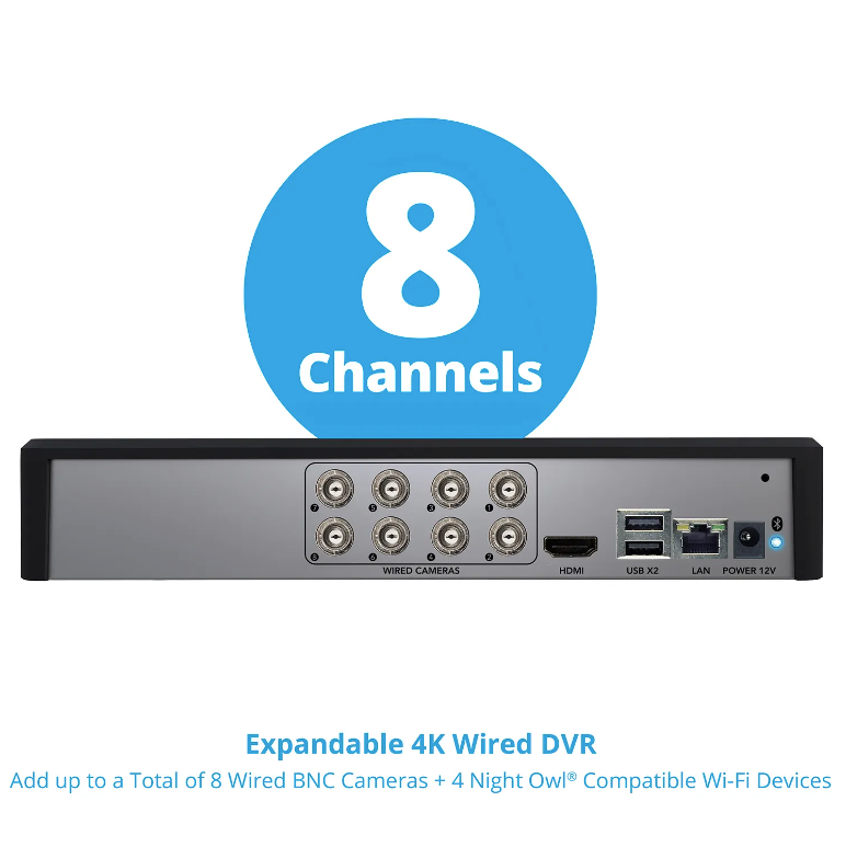 Refurbished 8 Channel 4K Bluetooth DVR with 2TB Hard Drive and 8 Wired 4K Spotlight Cameras with Audio Alerts and Sirens