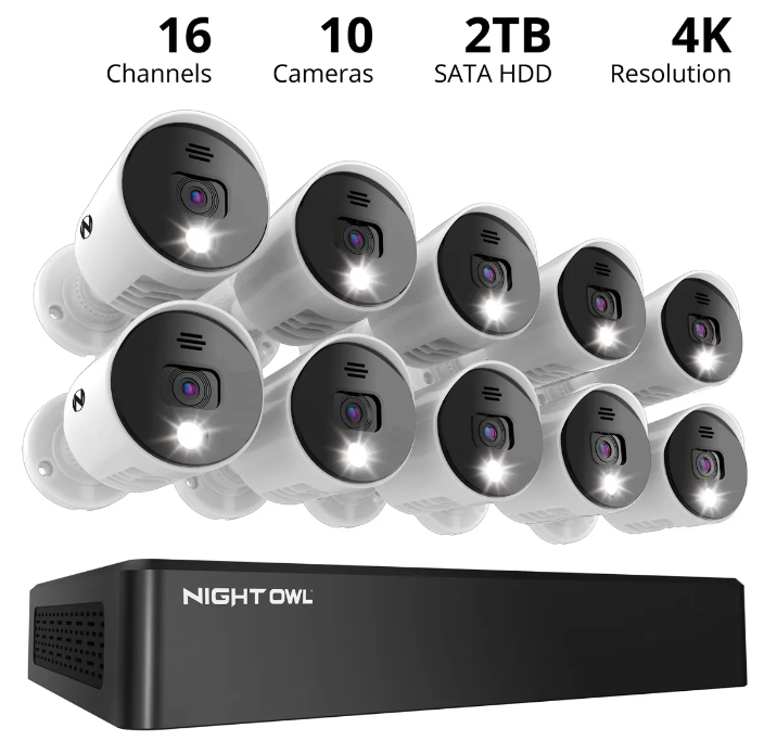 16 Channel 4K Bluetooth DVR with 2TB Hard Drive and 10 Wired 4K Spotlight Cameras with Audio Alerts and Sirens