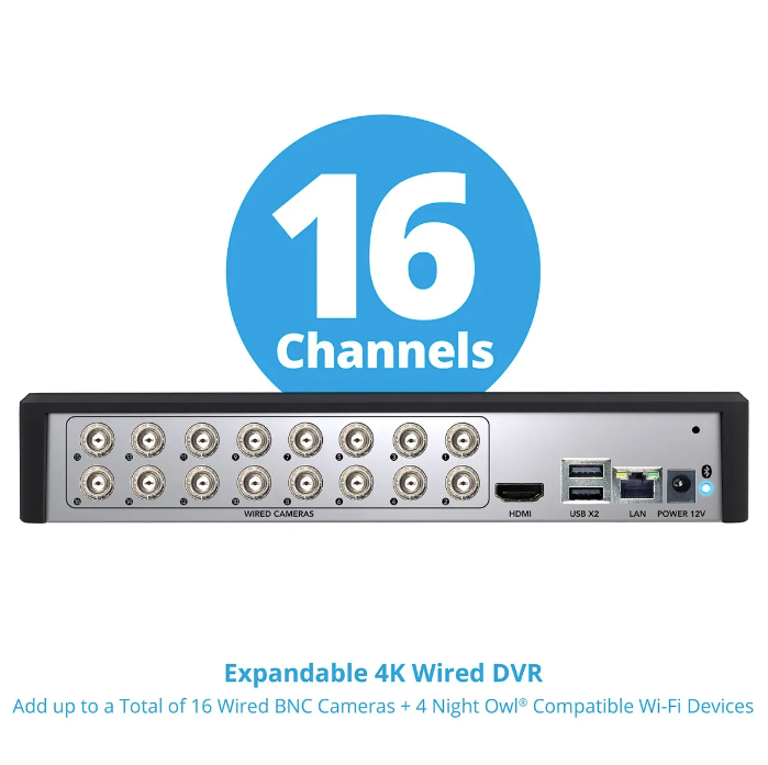 16 Channel 4K Bluetooth DVR with 2TB Hard Drive and 12 Wired 4K Spotlight Cameras with Audio Alerts and Sirens