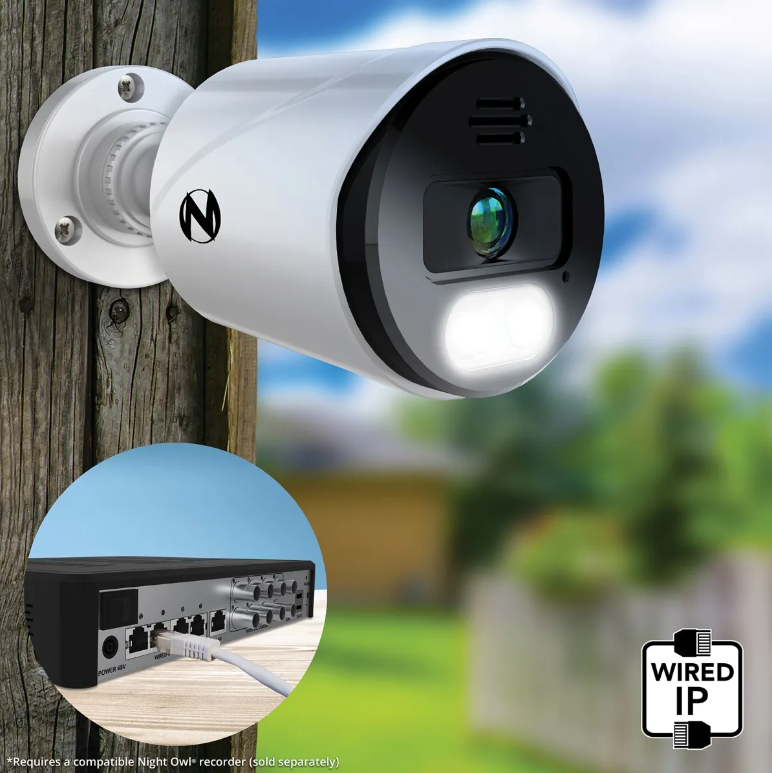 Add On Wired IP 4K Spotlight Cameras with 2-Way Audio and Audio Alerts and Siren - 2 Pack - White