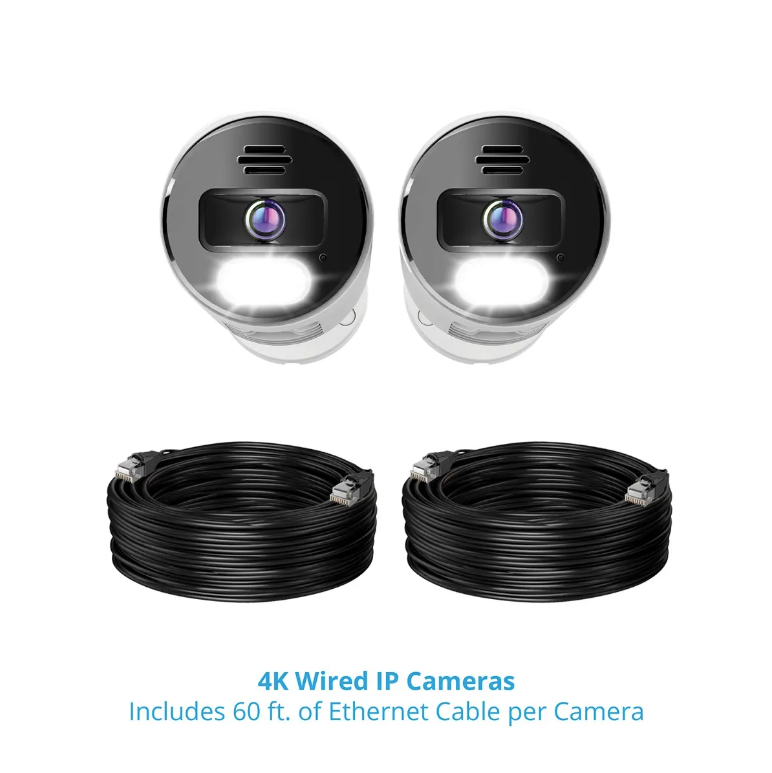 Refurbished Add On Wired IP 4K Spotlight Cameras with 2-Way Audio and Audio Alerts and Siren - 2 Pack - White