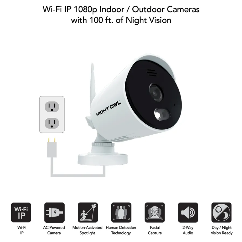 Wi-Fi IP Plug In 1080p Spotlight Cameras with 2-Way Audio and Audio Alerts and Sirens - 2 Pack - White