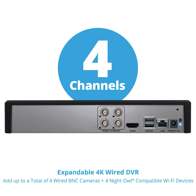 4 Channel 4K Bluetooth DVR with 1TB Hard Drive and 4 Wired 4K Spotlight Cameras with Audio Alerts and Sirens