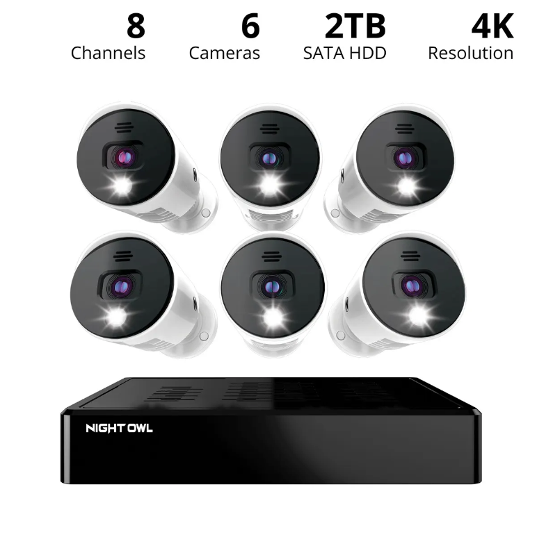 8 Channel 4K Bluetooth DVR with 2TB Hard Drive and 6 Wired 4K Spotlight Cameras with Audio Alerts and Sirens