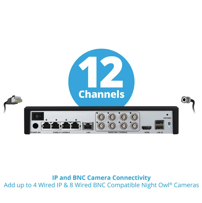 12 Channel 4K Bluetooth DVR with 2TB Hard Drive and 8 Wired BNC and 2 Wired IP 4K Spotlight Cameras with Audio Alerts and Sirens