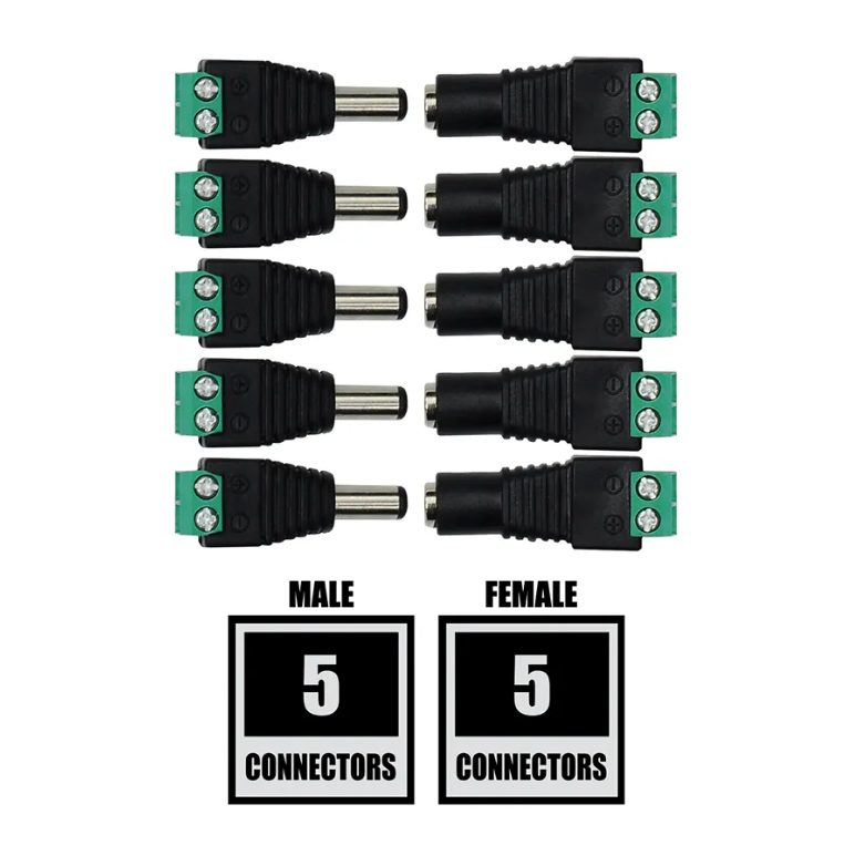 DIY CCTV Male and Female Power DC Connectors for CCTV Cables - 10 Pack