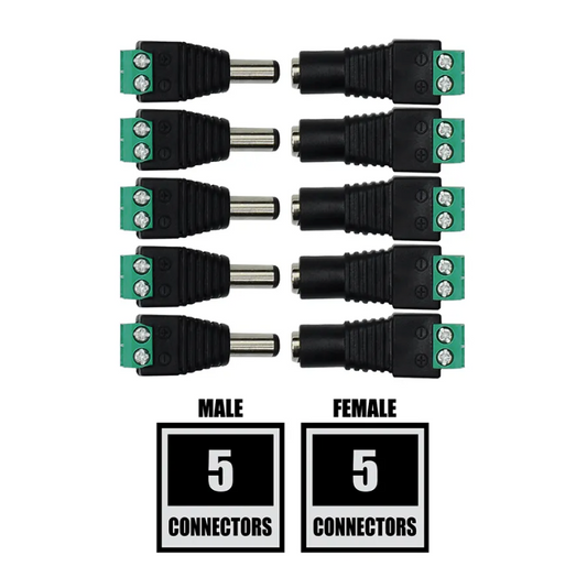 DIY CCTV Male and Female Power DC Connectors for CCTV Cables - 10 Pack
