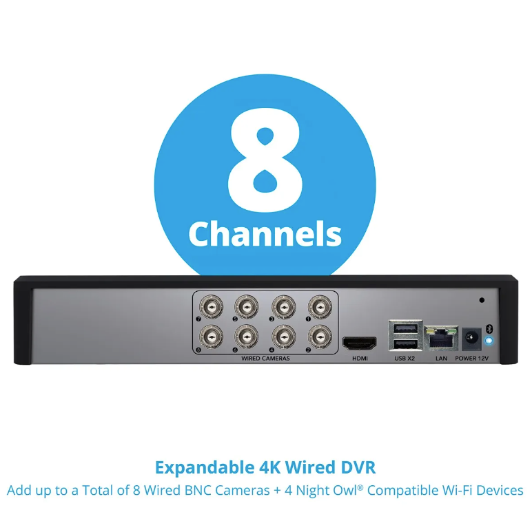 8 Channel 4K Ultra HD Bluetooth Wired DVR with Customizable Storage