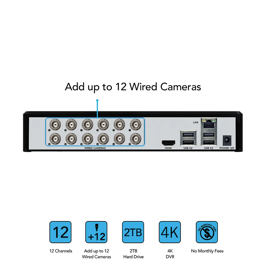 Refurbished 12 Channel 4K DVR with 2TB Hard Drive - Add up to 12 Total Cameras