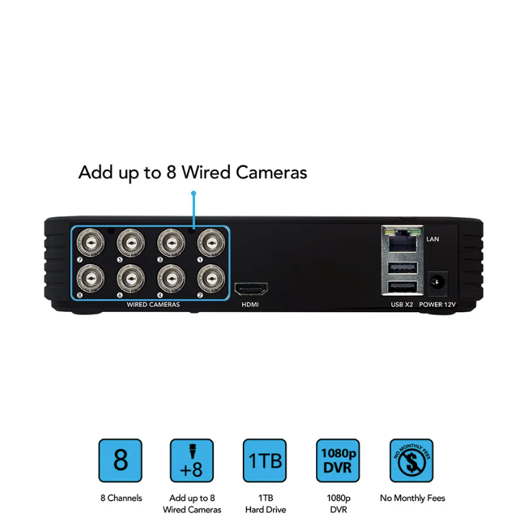 8 Channel 1080p DVR with 1TB Hard Drive and 4 Wired 1080p Cameras