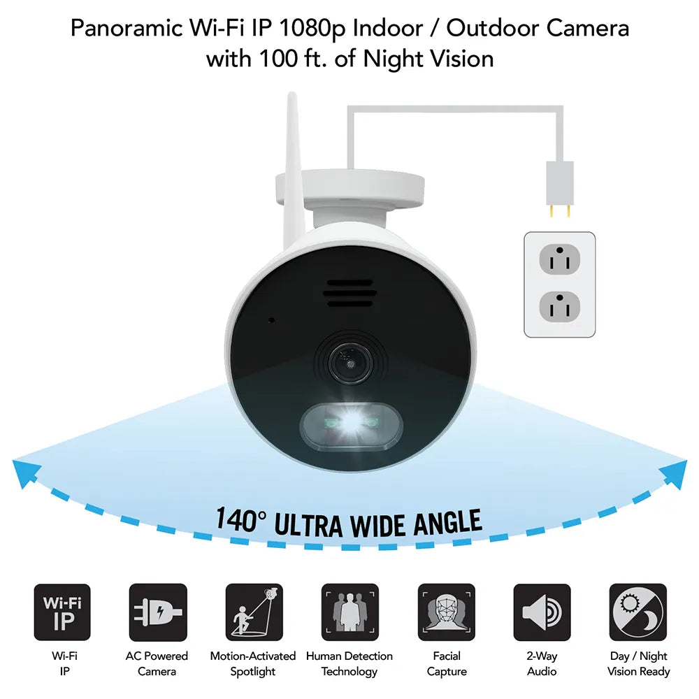 Wide Angle Wi-Fi IP Plug In 1080p Spotlight Camera with 2-Way Audio - White