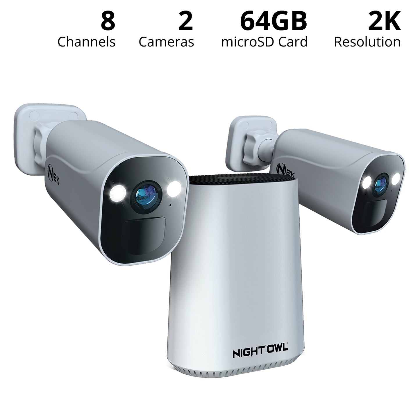 Expandable Wi-Fi Security Hub with 64GB microSD Card and 2 Wire Free 2K Deterrence Cameras