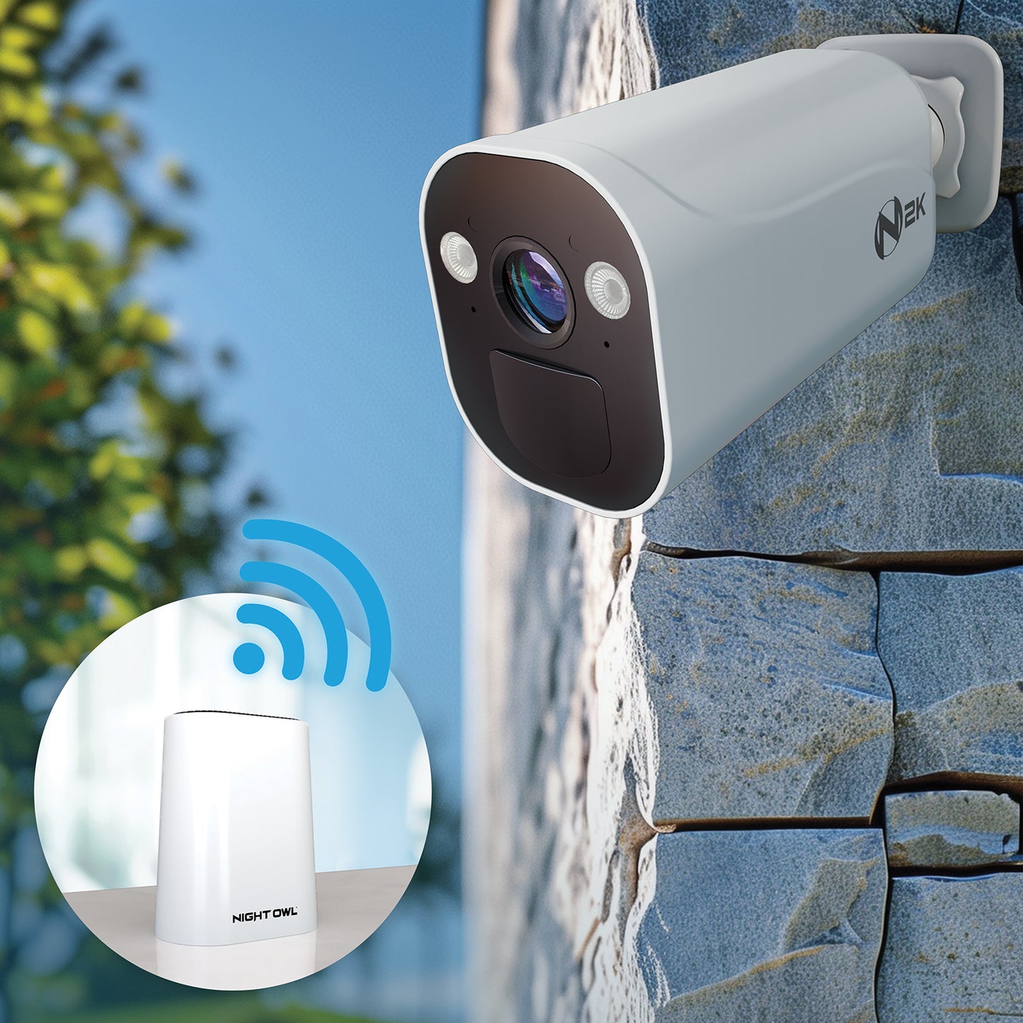 Expandable Wi-Fi Security Hub with 64GB microSD Card and 2 Wire Free 2K Deterrence Cameras