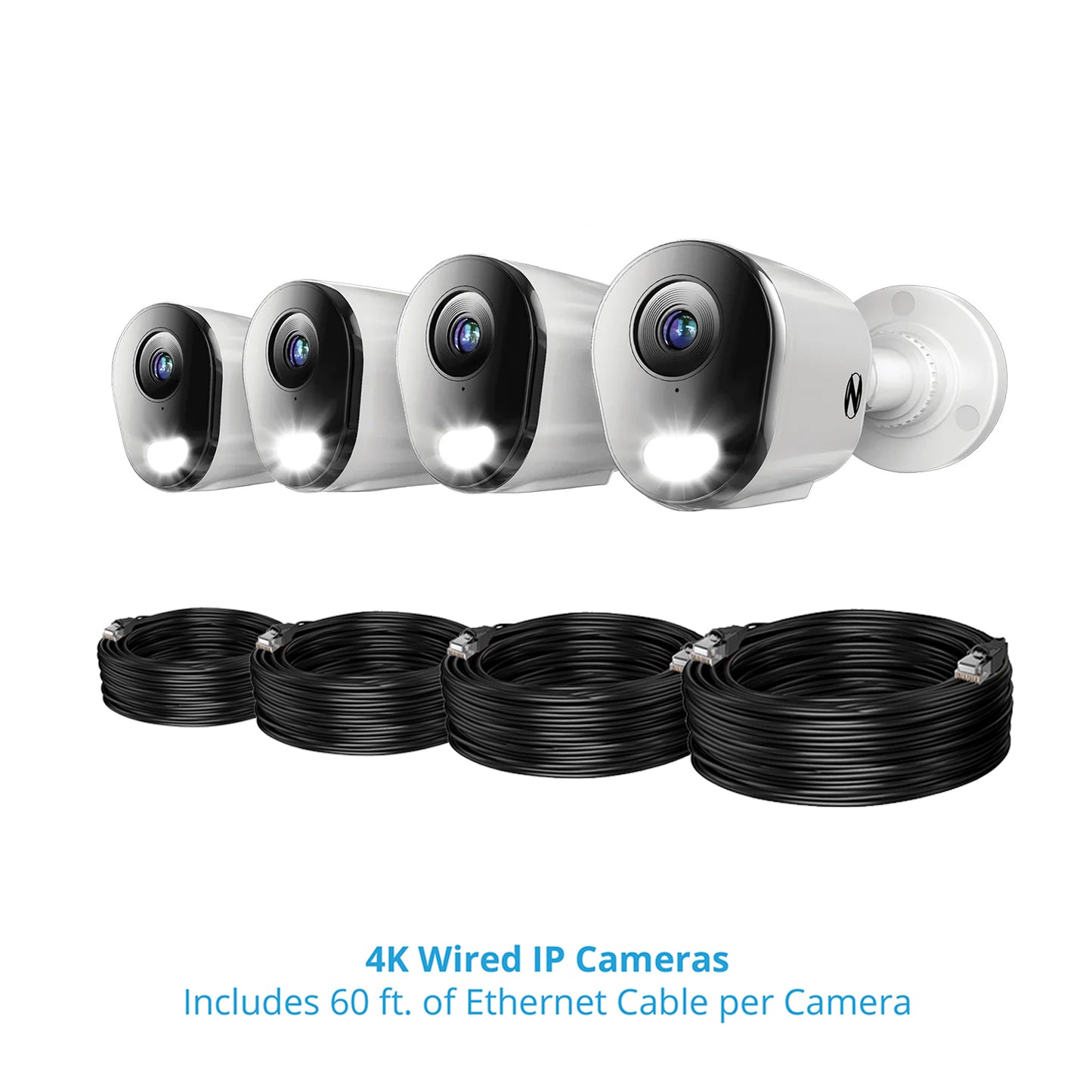 24 Channel 12MP eNVR with 2TB HDD and 4 Wired IP 4K Bullet Cameras w 2-Way Audio - 8 POE Ports