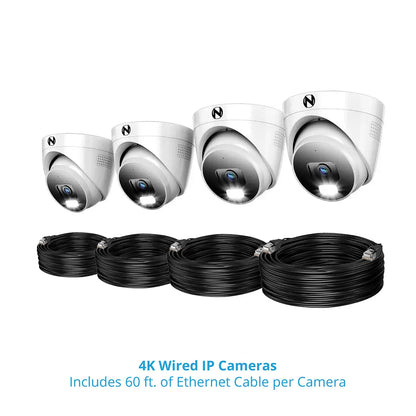24 Channel 12MP eNVR with 4TB HDD and 4 Wired IP 12MP Dome Cameras w 2-Way Audio - 16 POE Ports