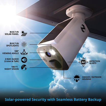Solar Powered Wire Free 2K Camera with Spotlight and 2-Way Audio - 3 Pack - White