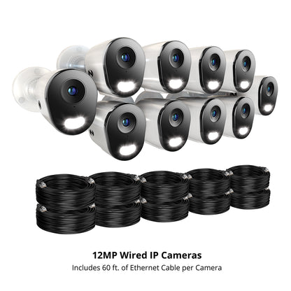 Power over Ethernet 24 Channel 4K+ NVR Security System with 4TB Hard Drive and 10 Wired IP 4K+ Deterrence Cameras with 2-Way Audio