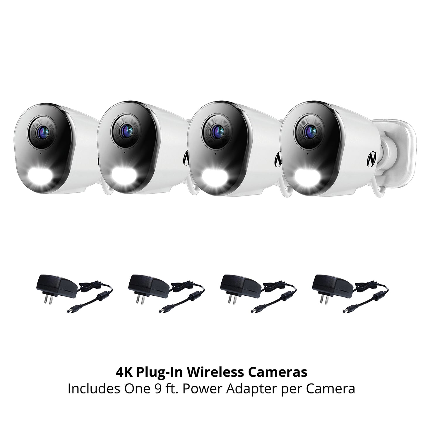 Expandable Wi-Fi Security Hub with 64GB microSD Card and 4 Plug-In Wireless 4K Deterrence Cameras