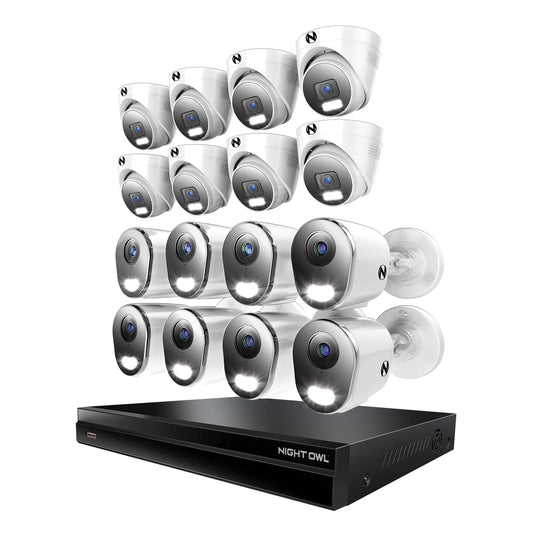 2-Way Audio 32 Channel 12MP NVR with 16TB HDD and 16 Wired IP 4K Deterrence Cameras - 8 Bullet 8 Dome