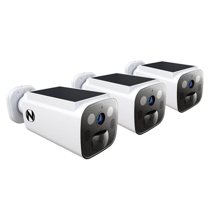 Solar Powered Wire Free 2K Camera with Spotlight and 2-Way Audio - 3 Pack - White