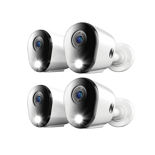 Add On Wired 4K Deterrence Cameras with 2-Way Audio - 4 Pack - White