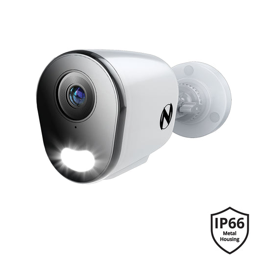 Ruggedized Add On Wired IP 4K Deterrence Camera with 2-Way Audio - White