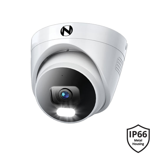 Ruggedized Add On Wired IP 4K Deterrence Dome Camera with 2-Way Audio - White