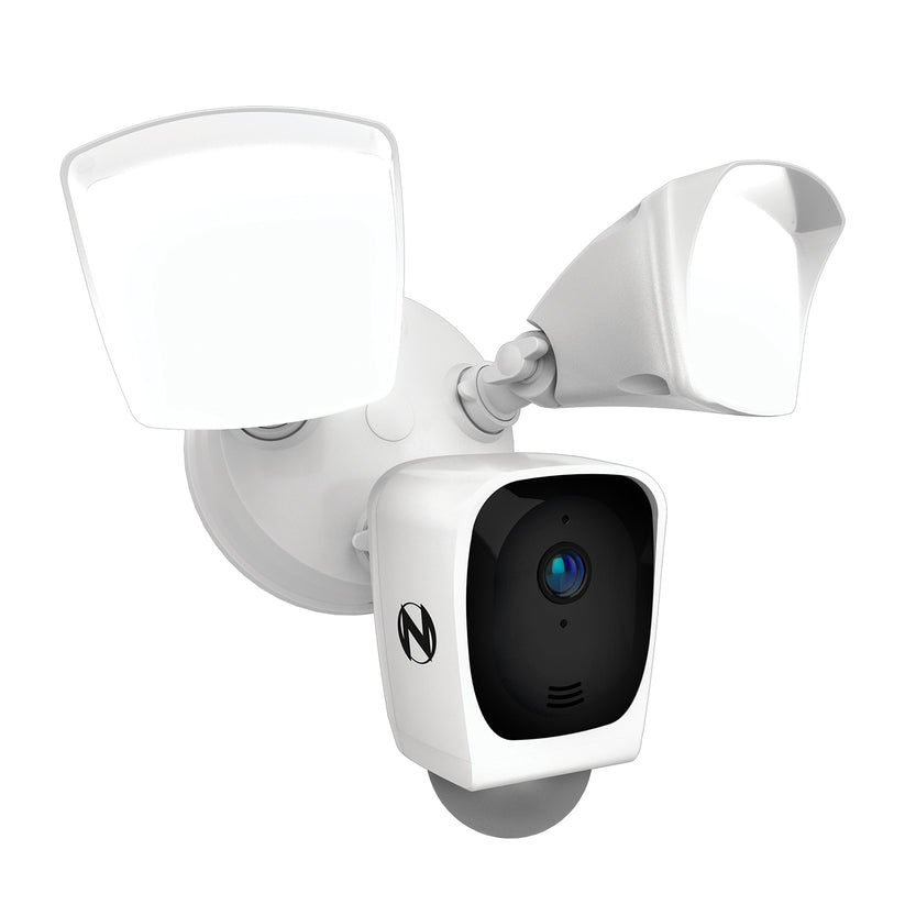 Powered Wi-Fi Floodlight Deterrence HD+ Camera with 2-Way Audio - Whit ...