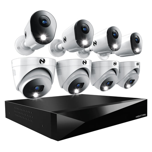 2-Way Audio 12 Channel DVR Security System with 2TB Hard Drive and 8 Wired 2K Deterrence Cameras - 4 Bullet 4 Dome