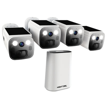 Expandable Wi-Fi Security Hub with 64GB microSD Card and 4 Wire Free Solar 2K Deterrence Cameras