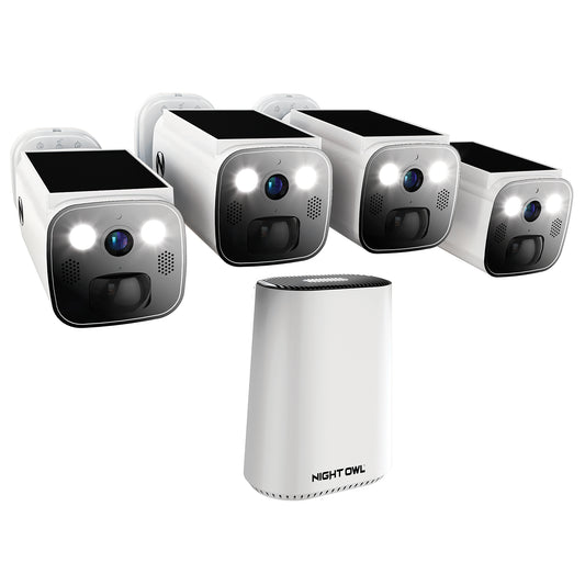 Expandable Wi-Fi Security Hub with 64GB microSD Card and 4 Wire Free Solar 2K Deterrence Cameras