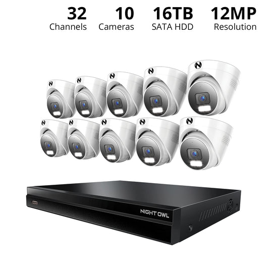 2-Way Audio 32 Channel 12MP NVR with 16TB HDD and 10 Wired IP 12MP Deterrence Dome Cameras