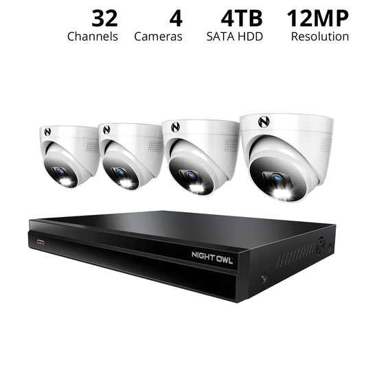 2-Way Audio 32 Channel 12MP NVR with 4TB HDD and 4 Wired IP 4K Deterrence Dome Cameras