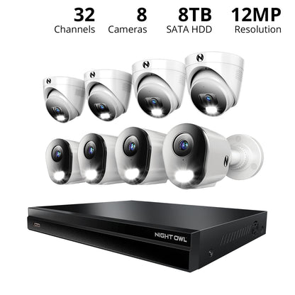 2-Way Audio 32 Channel 12MP NVR with 8TB HDD and 8 Wired IP 4K Deterrence Cameras - 4 Bullet 4 Dome
