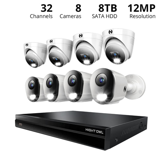 2-Way Audio 32 Channel 12MP NVR with 8TB HDD and 8 Wired IP 4K Deterrence Cameras - 4 Bullet 4 Dome