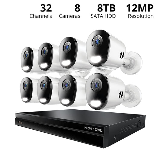 2-Way Audio 32 Channel 12MP NVR with 8TB HDD and 8 Wired IP 4K Deterrence Cameras