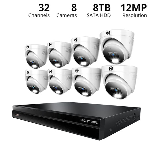 2-Way Audio 32 Channel 12MP NVR with 8TB HDD and 8 Wired IP 4K Deterrence Dome Cameras