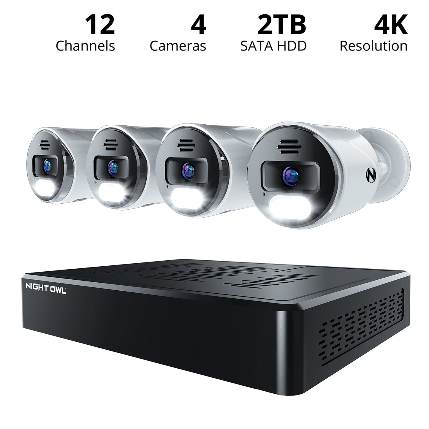 Power over Ethernet 12 Channel NVR Security System with 2TB Hard Drive and 4 Wired IP 4K Deterrence Cameras