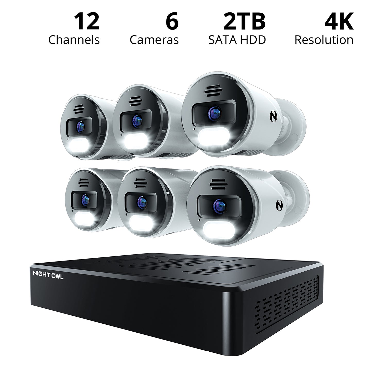 Power over Ethernet 12 Channel NVR Security System with 2TB Hard Drive and 6 Wired IP 4K Deterrence Cameras