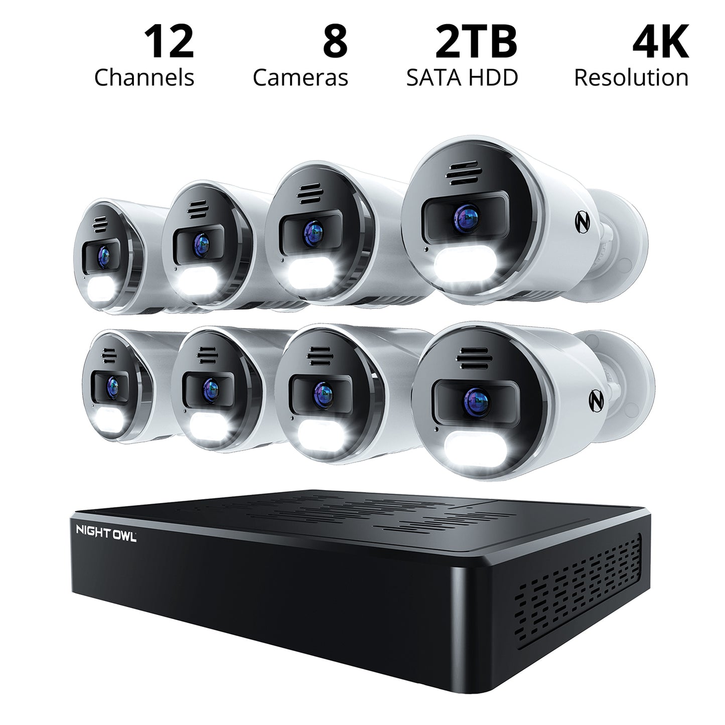 Power over Ethernet 12 Channel NVR Security System with 2TB Hard Drive and 8 Wired IP 4K Deterrence Cameras