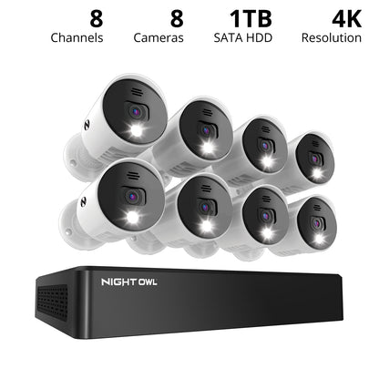 8 Channel 4K Bluetooth DVR with 1TB Hard Drive and 8 Wired 4K Spotlight Cameras with Audio Alerts and Sirens