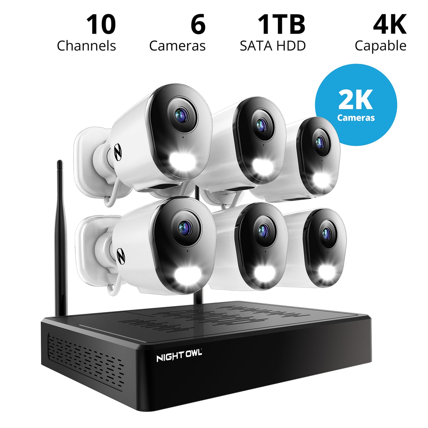 10 Channel 4K Wi-Fi NVR Security System with 1TB Hard Drive and 6 Wi-Fi IP 2K Deterrence Cameras with 2-Way Audio